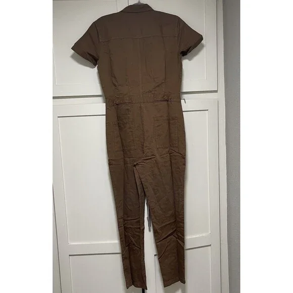 Outerknown Jumpsuit Coveralls Sz XS XSmall Sand Tan Brown Organic Cotton Linen - Picture 8 of 11